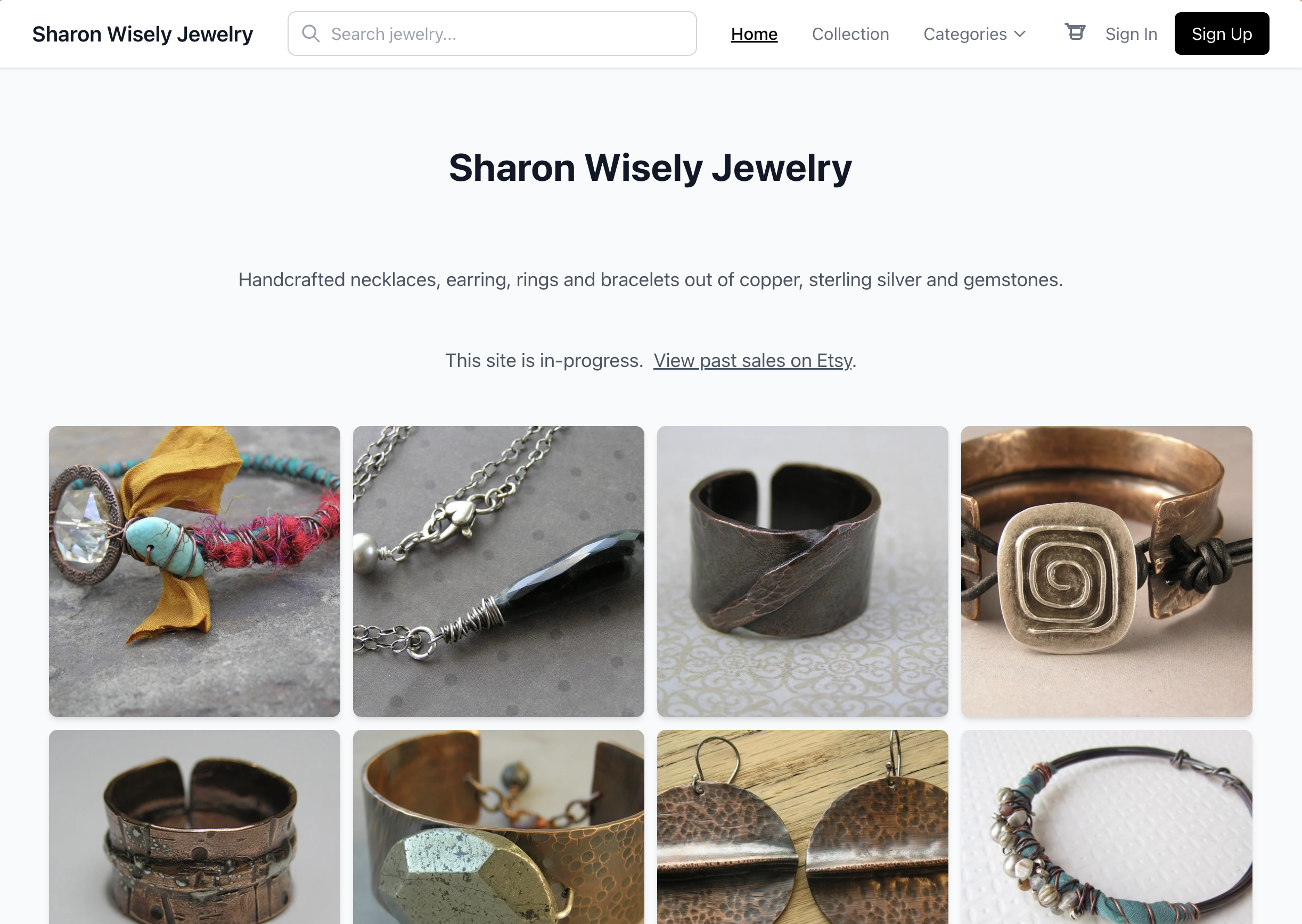 screenshot of Sharon Wisely Jewelry